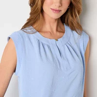 Liz Claiborne Jacquard Womens Split Crew Neck Sleeveless Blouse