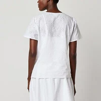 Liz Claiborne Womens V Neck Short Sleeve Blouse