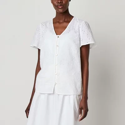 Liz Claiborne Womens V Neck Short Sleeve Blouse