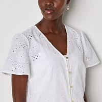 Liz Claiborne Womens V Neck Short Sleeve Blouse