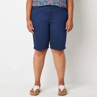 St. John's Bay Womens Mid Rise Bermuda Short-Plus