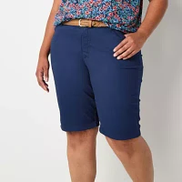 St. John's Bay Womens Mid Rise Bermuda Short-Plus