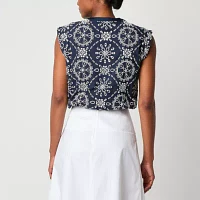 Worthington Womens Split Crew Neck Sleeveless Blouse
