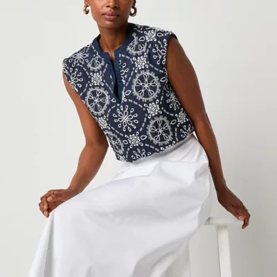 Worthington Womens Split Crew Neck Sleeveless Blouse