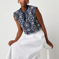 Worthington Womens Split Crew Neck Sleeveless Blouse