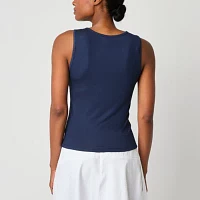 Worthington Womens Split Crew Neck Sleeveless Tank Top