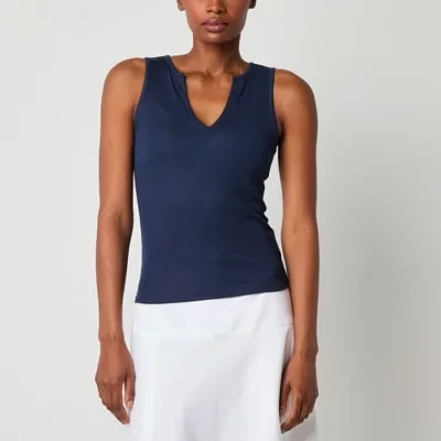 Worthington Womens Split Crew Neck Sleeveless Tank Top