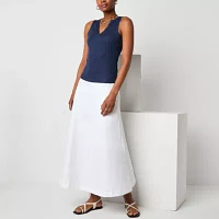 Worthington Womens Split Crew Neck Sleeveless Tank Top