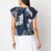 Worthington Womens Round Neck Short Sleeve Blouse