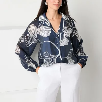 Worthington Womens Long Sleeve Blouse