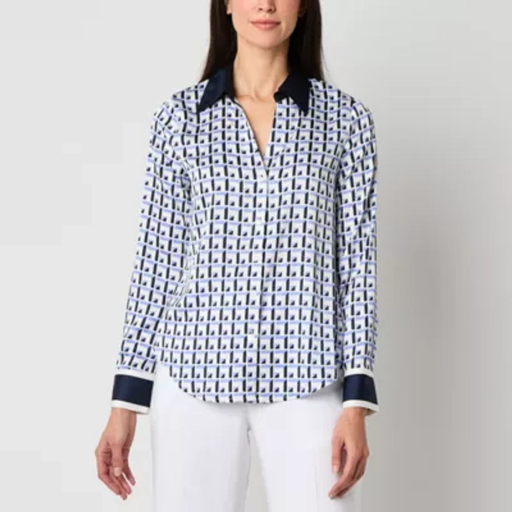 Worthington Womens Long Sleeve Regular Fit Button-Down Shirt