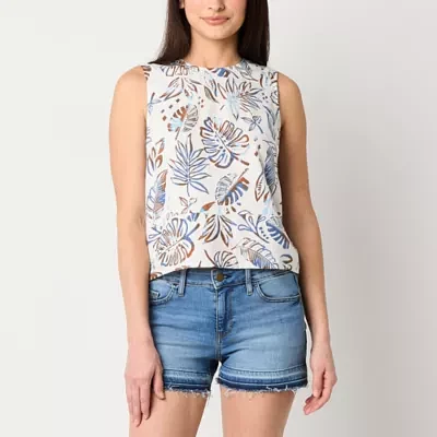 a.n.a Linen Blend Womens Crew Neck Sleeveless Shell