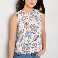 a.n.a Linen Blend Womens Crew Neck Sleeveless Shell