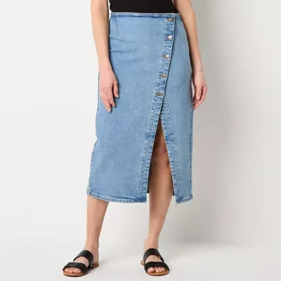 a.n.a Womens High Rise Midi Denim Skirt