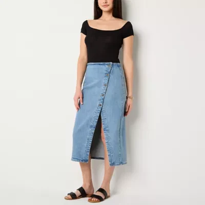 a.n.a Womens High Rise Midi Denim Skirt