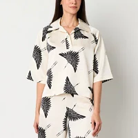Worthington Womens Short Sleeve Satin Blouse