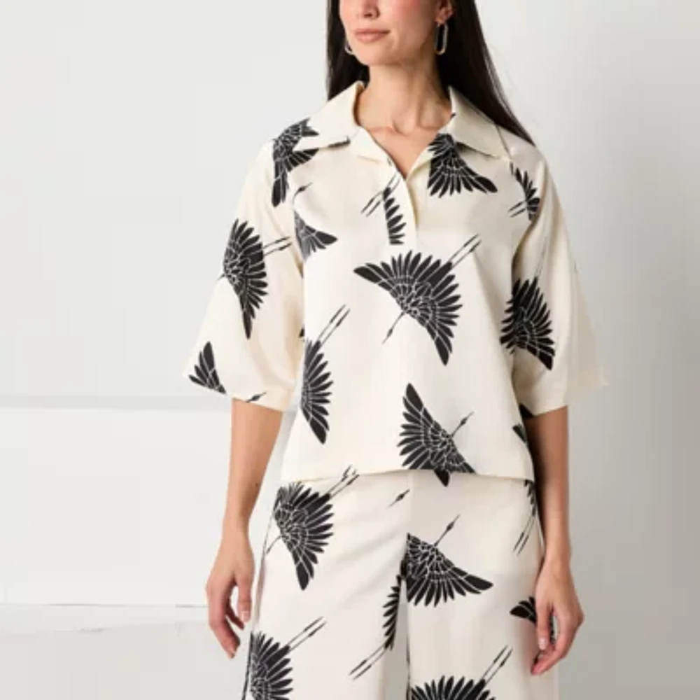 Worthington Womens Short Sleeve Satin Blouse