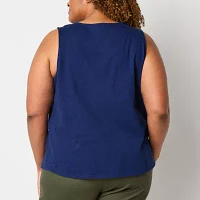 St. John's Bay Womens Plus Keyhole Neck Sleeveless Tank Top