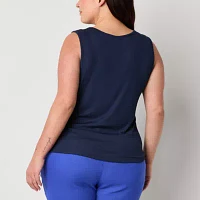 Worthington Womens Plus Split Crew Neck Sleeveless Tank Top
