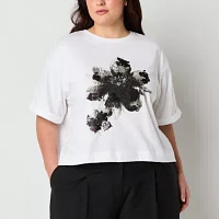 Worthington Womens Plus Crew Neck Short Sleeve T-Shirt