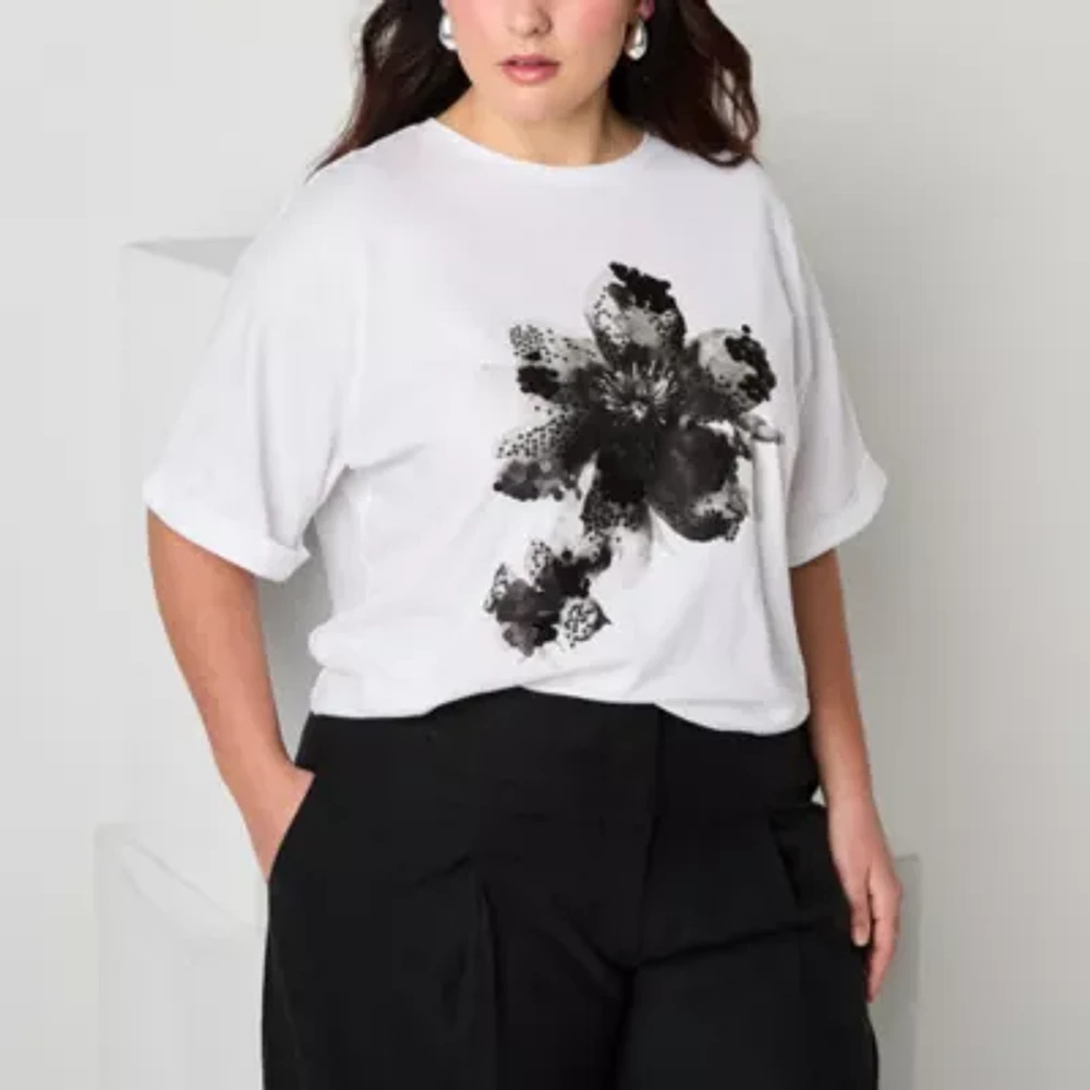 Worthington Womens Plus Crew Neck Short Sleeve T-Shirt
