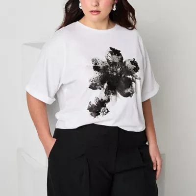 Worthington Womens Plus Crew Neck Short Sleeve T-Shirt