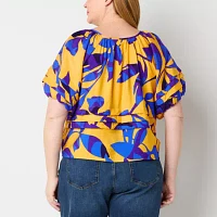 Liz Claiborne Plus Womens Round Neck Elbow Sleeve Blouse
