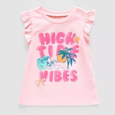 Thereabouts Little Girls Crew Neck Short Sleeve Graphic T-Shirt