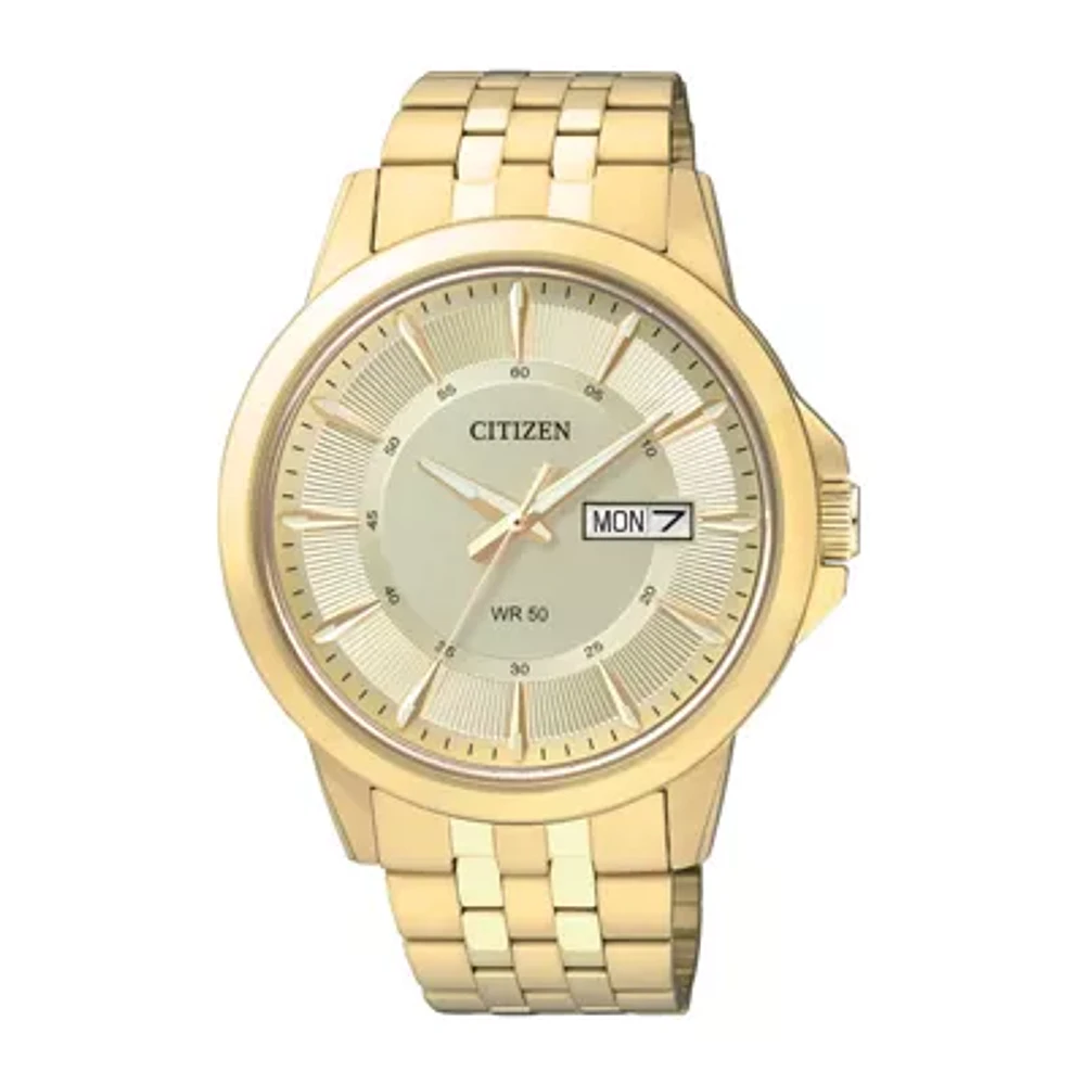 Citizen® Everyday Mens Champagne Dial Gold-Tone Stainless Steel Watch BF2013-56P