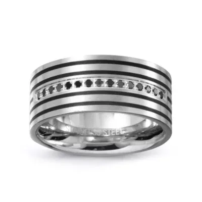 10MM 1/8 CT. T.W. Mined Black Diamond Stainless Steel Wedding Band