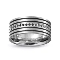 10MM 1/8 CT. T.W. Natural Black Diamond Stainless Steel Wedding Band