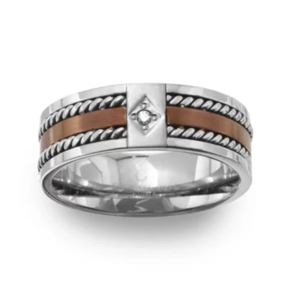 8MM Diamond Accent Natural White Diamond Stainless Steel Wedding Band