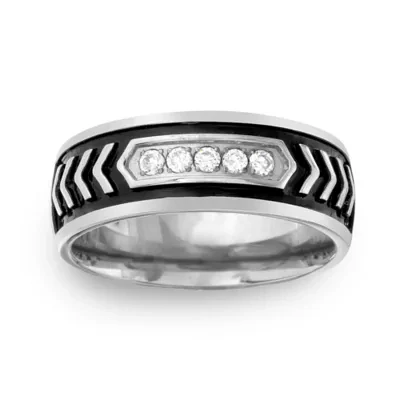 Mens 8MM 1/10 CT. T.W. Natural White Diamond Stainless Steel Wedding Band