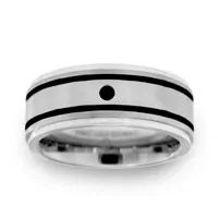 Mens 9M Diamond Accent Natural Stainless Steel Wedding Band