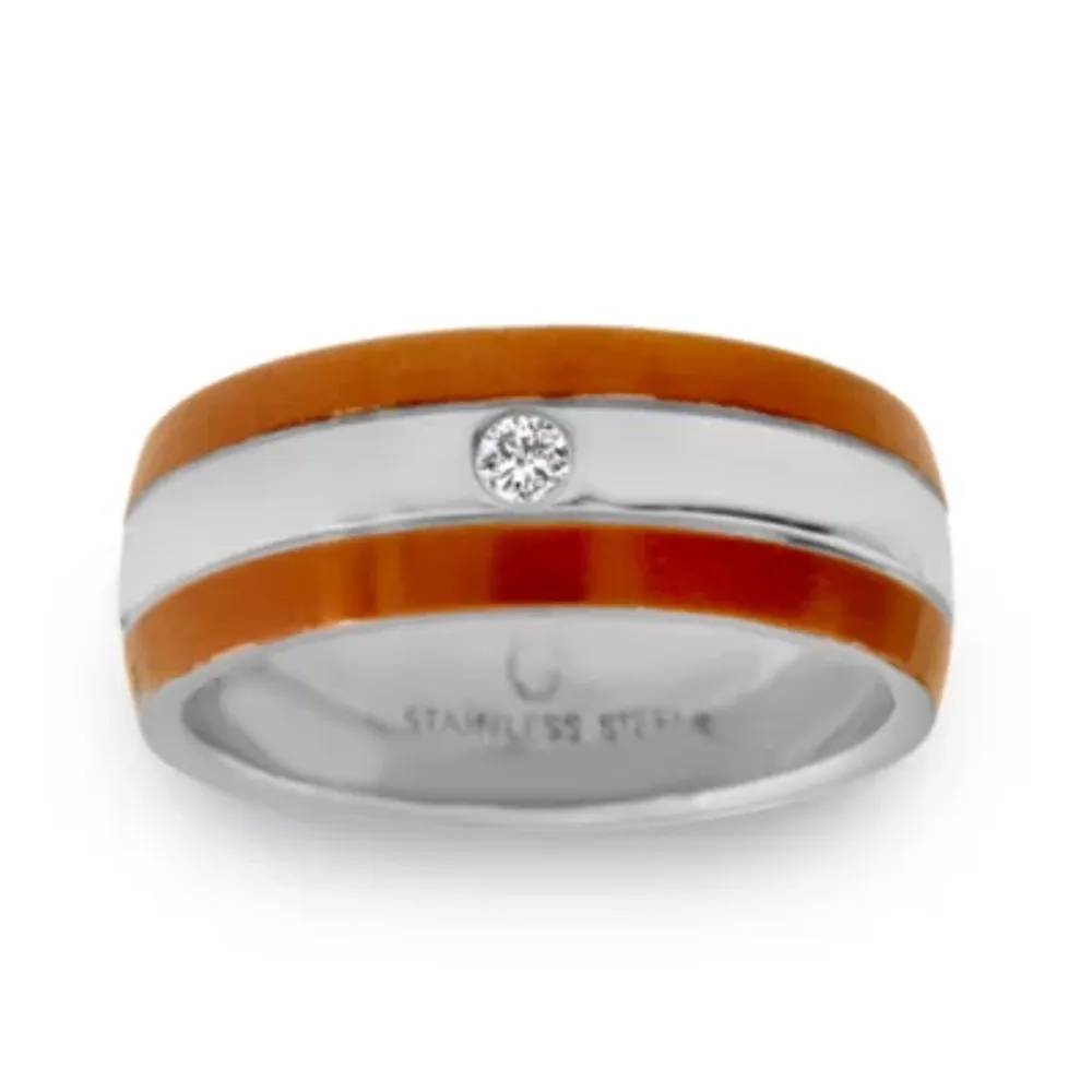 6MM Diamond Accent Natural White Diamond Stainless Steel Wedding Band