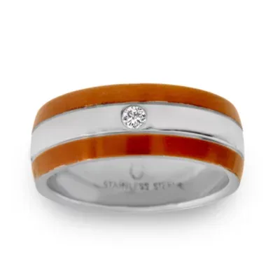 6MM Diamond Accent Natural White Diamond Stainless Steel Wedding Band