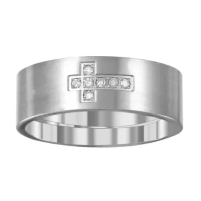 Sideways 6MM Diamond Accent Natural White Diamond Titanium Cross Wedding Band