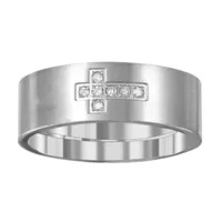 Sideways 6MM Diamond Accent Natural White Diamond Titanium Cross Wedding Band