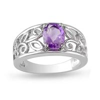 Genuine Amethyst Sterling Silver Scroll Ring