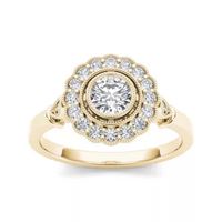 1/2 CT.T.W. Natural Diamond Flower Halo 10K Yellow Gold Engagement Ring