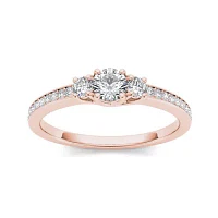 2 CT.T.W. Natural Diamond 14K Rose Gold 3-Stone Engagement Ring