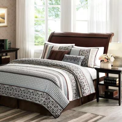 Madison Park Harvard 5-Pc Jacquard Quilt Set With Throw Pillows