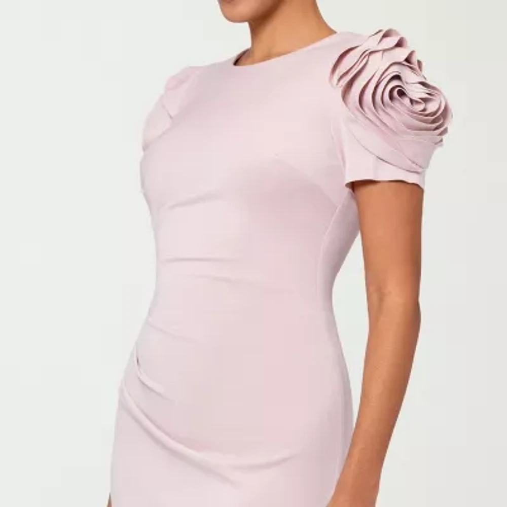 DJ Jaz Rosette Womens Short Sleeve Evening Gown