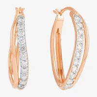 Diamonart White Cubic Zirconia 14K Rose Gold Over Silver 25.5mm Hoop Earrings