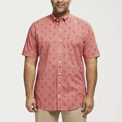 IZOD Big and Tall Mens Cooling Classic Fit Short Sleeve Plaid Button-Down Shirt