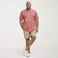 IZOD Big and Tall Mens Cooling Classic Fit Short Sleeve Plaid Button-Down Shirt