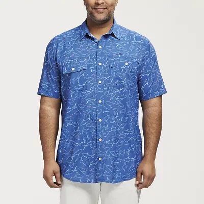 IZOD Saltwater Big and Tall Mens Moisture Wicking Classic Fit Short Sleeve Button-Down Shirt