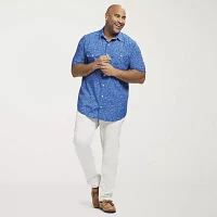 IZOD Saltwater Big and Tall Mens Moisture Wicking Classic Fit Short Sleeve Button-Down Shirt