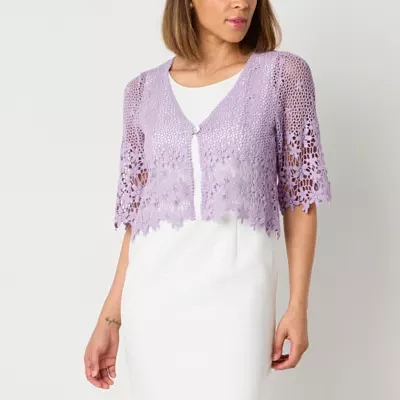 Rabbit Design Womens V Neck Short Sleeve Bordered Shrug