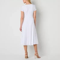 Perceptions Womens Short Sleeve Eyelet Midi Fit + Flare Dress